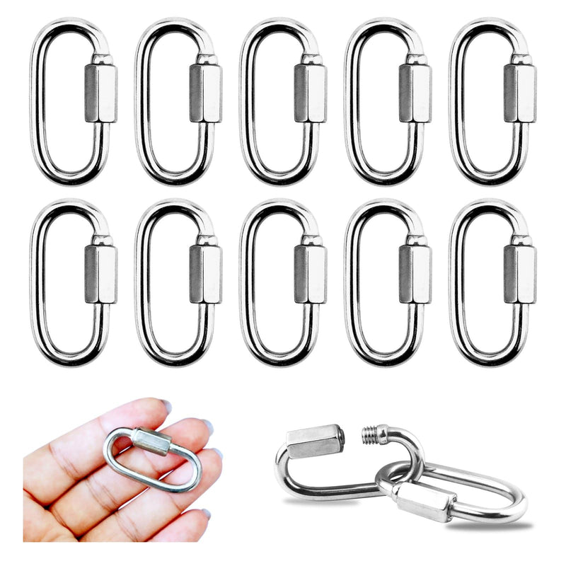 [Australia - AusPower] - 10 Pack 304 Stainless Steel M3.5 Chain Link, 1/8 Inch D Shape Locking Quick Chain Repair Links Pets Keychain for Outdoor Traveling Equipment 