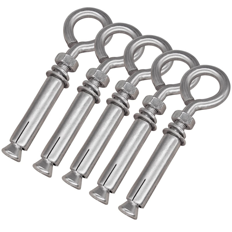 [Australia - AusPower] - 5/16" X 4-3/16" Expansion Concrete Wall Anchors Eyebolt Screw, Heavy Duty 304 Stainless Steel Shoulder Lag Eyebolts for Concrete Wall, 5 Pack 