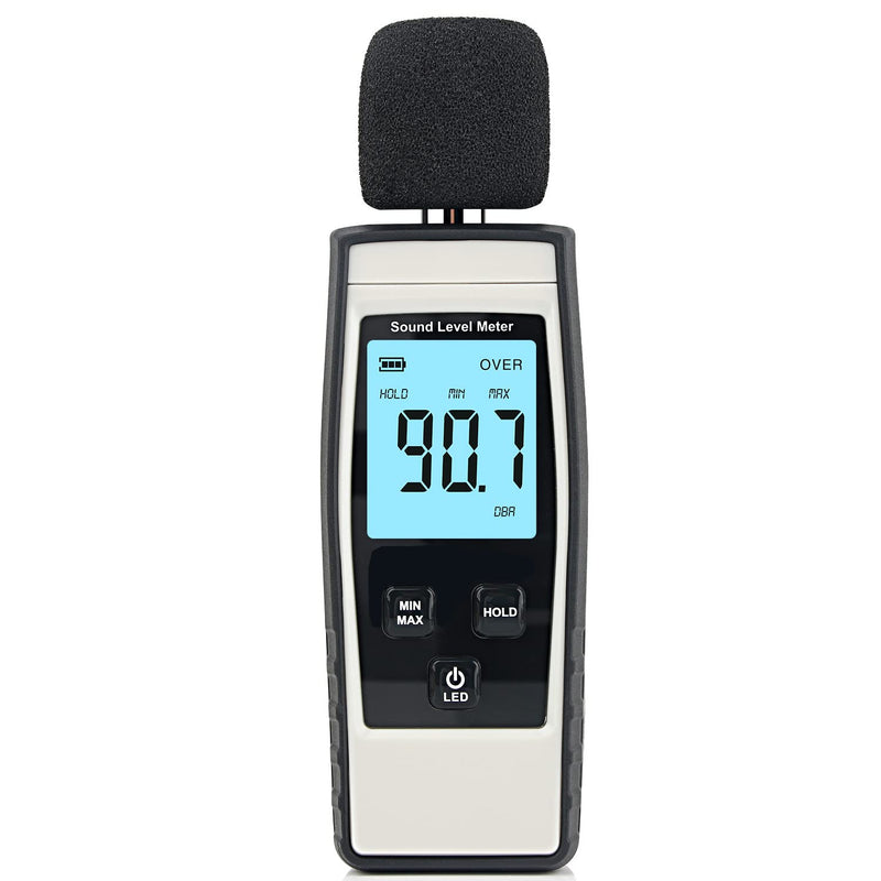 [Australia - AusPower] - Decibel Meter, Portable SPL Meter (Sound Pressure Level Meter), Digital Noise Meter, Range 30-130 dB(A) db Meter, Noise Volume Sound Monitoring Tester (Battery Included) Gray 