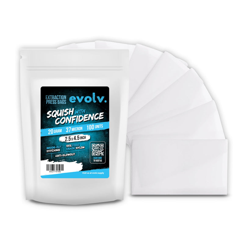 EVOLV Premium Nylon Tea Filter Extraction Press Bags | 2.5" x 4.5" | 37u | 100 Pack 37 Micron