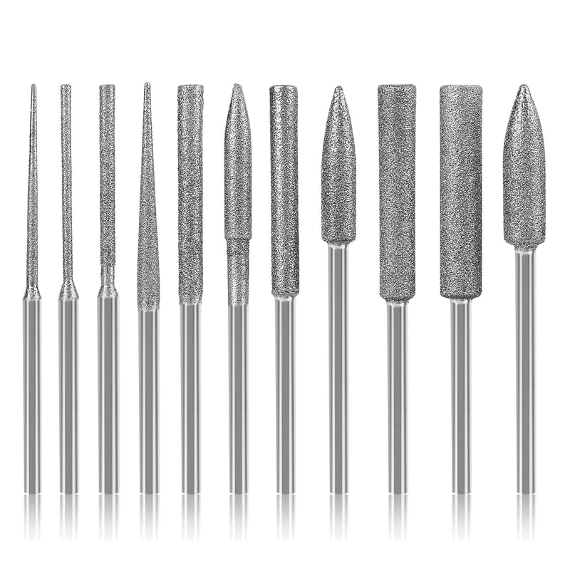 [Australia - AusPower] - Stone Carving Set Diamond Burr Bits Compatible with Dremel, 11PCS Polishing Kits Rotary Tools Small Long Cone Accessories with 1/8 Shank For Carving, Engraving, Grinding, Stone, Rocks, Jewelry, Glass 0.5-6mm burr head 1/8'' shank 