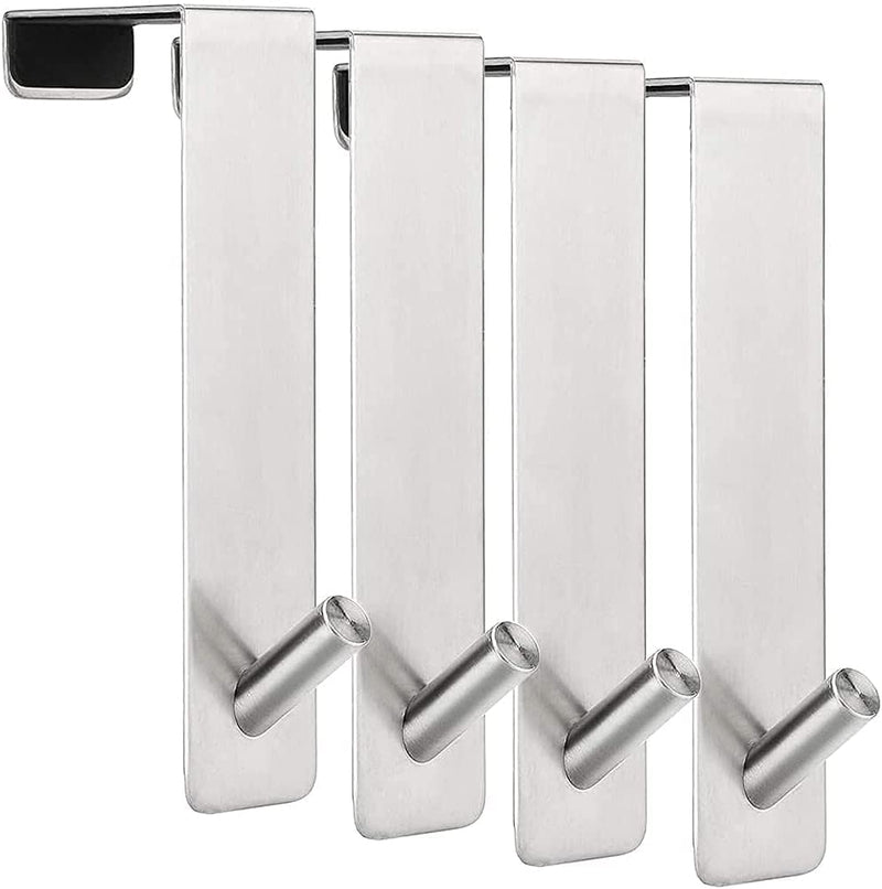 [Australia - AusPower] - Over The Door Hooks,(4 Pack) Wide 1-3/8" Fit Thick Door, Door Hanger Heavy Duty Stainless Steel 304 Hold Up to 100Lbs, Single Door Hook for Kitchen, Bedroom(Silver) 1 3/8 inch 