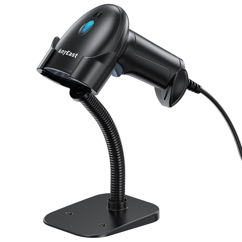 Barcode Scanner with Stand, USB Wired Inventory 2D 1D QR Code Scanner for Computer POS MAC with Automatic Screen Scanning, Handheld CMOS Image Bar Code Reader for Warehouse Library Supermarket Black