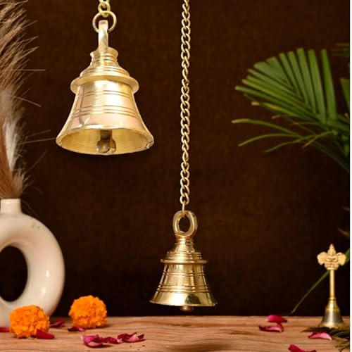 LoveNspire Brass Hanging Bell with Chain for Temple - Indian Wall Mounted Ghanti for Home, Mandir, and Housewarming | Ideal for Diwali Pooja, Christmas, and Spiritual Decor 19 Inches