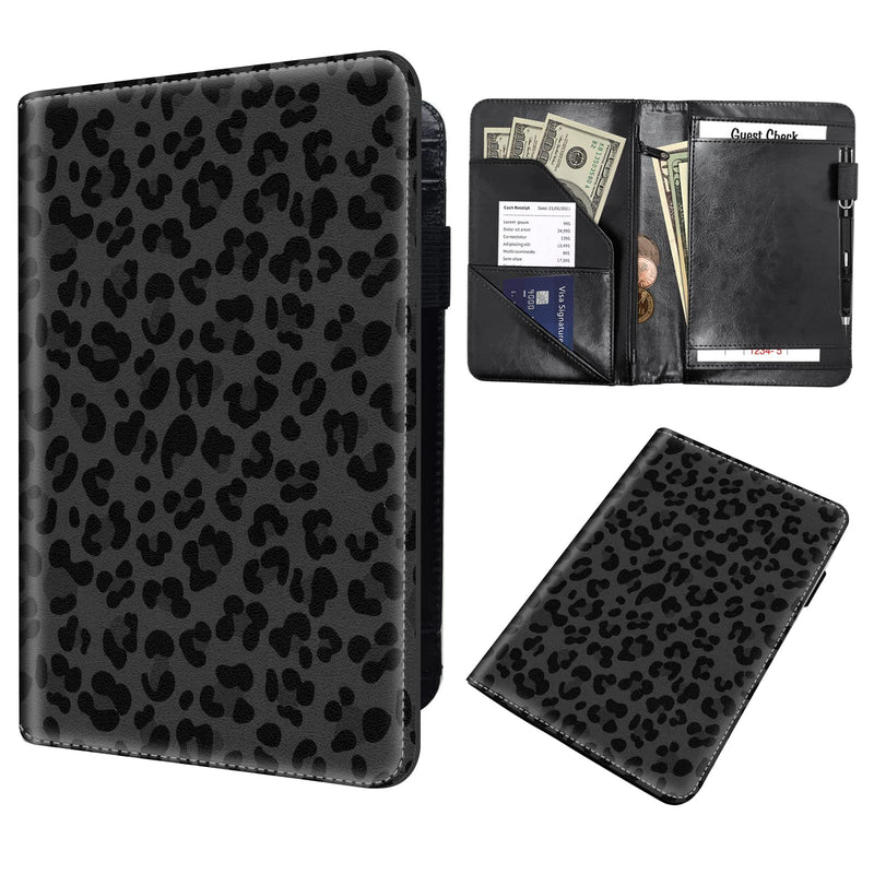 [Australia - AusPower] - Server Books for Waitress,Waiter Book Server Organizer with Zipper Pocket,PU Leather Waitress & Waitstaff Book Wallet with Card Slot Guest Check Holder-Black leopard print 5x7.7" Server Book Black leopard print 