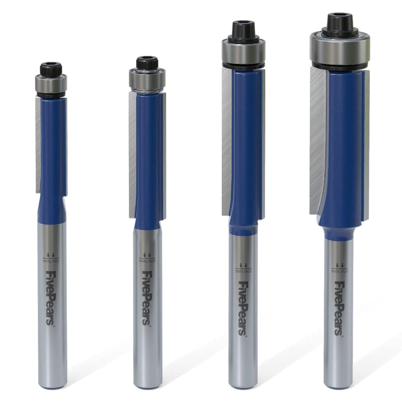 [Australia - AusPower] - FivePears 4Pcs Flush Trim Router Bits Set 1/4 Inch Shank, Bottom Bearing Flush Cut Trim Router Bit for Woodworking, 1/4", 5/16", 3/8", 1/2" Diameter 4 Bits set: 1/4" Shank 4 Bits Set - 1/4" Shank 