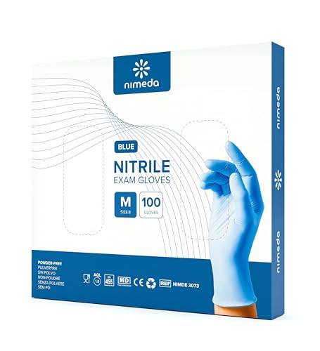 Kemes Disposable Gloves, Blue, Pack of 100, Nitrile Gloves, Latex-Free, Powder-Free, for Food, Medicine, Cosmetics and Household (M) M