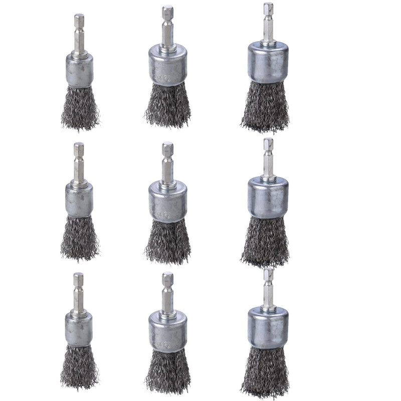 [Australia - AusPower] - 9 Pcs Wire Brush Wheel for Drill, Wire Brush for Drill 1-Inch Crimped End Wire Brushes 1/4" Hex Shank for Paint-Surface and Small Spaces 9 Pcs wire end brush 