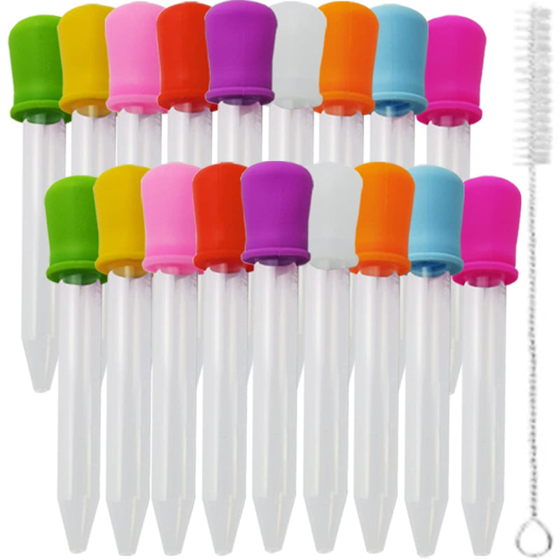 [Australia - AusPower] - TIHOOD 20PCS Liquid Droppers with a Clean Brush, Silicone and Plastic Pipettes Transfer Eyedropper with Bulb Tip for Candy Oil Kitchen Gummy Bear Making 