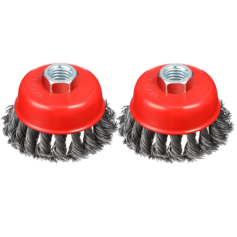 [Australia - AusPower] - 4" Wire Wheel Cup Brush, Coarse Twisted Knotted Wire Wheel for Angle Grinder, 5/8 Inch-11 Threaded Arbor, 0.020" Carbon Steel Wire Brush for Grinder, Heavy Cleaning Rust, Abrasive. (2) 2 PACK 4'' Cup Brush 