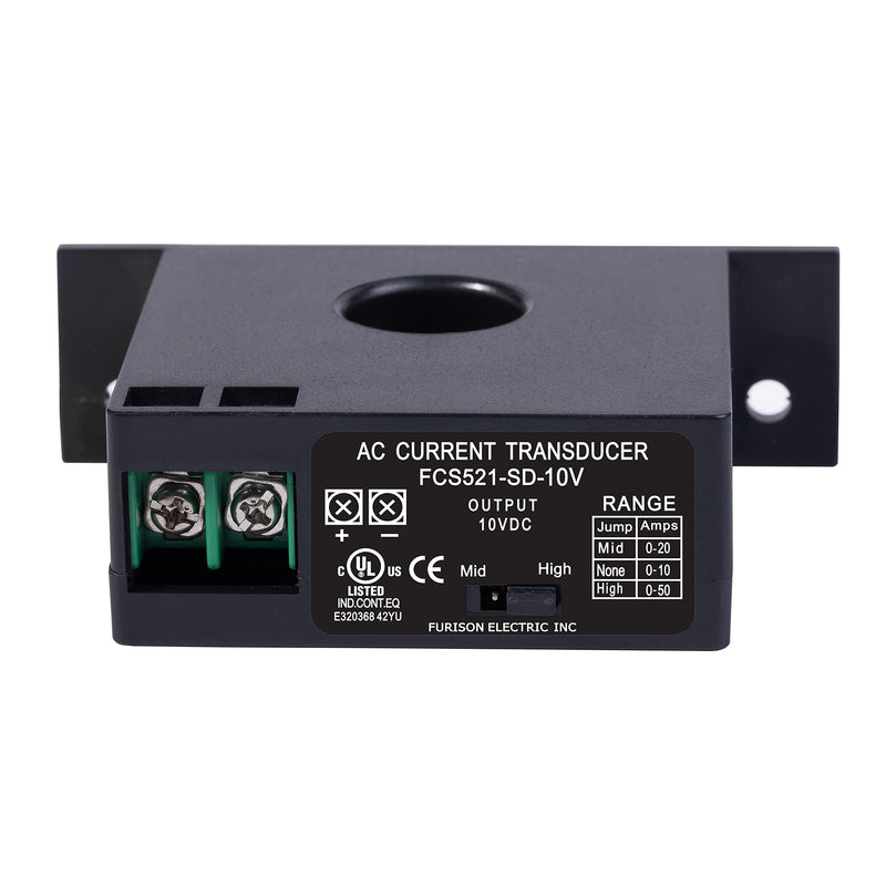 FCS521-SD-10V Current Transmitter Transformer Sensor AC Current Converter 0-50A, Push Button Switch, Automatic Operation, Black FCS521-SD-10V