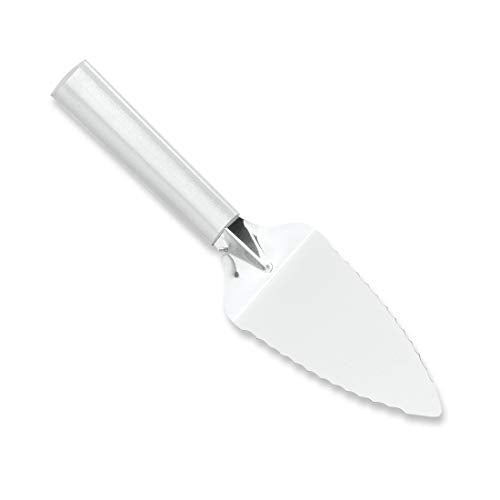 Silver RADA serrated pie server set with two cake and pastry servers, featuring ergonomic handles and polished finish.