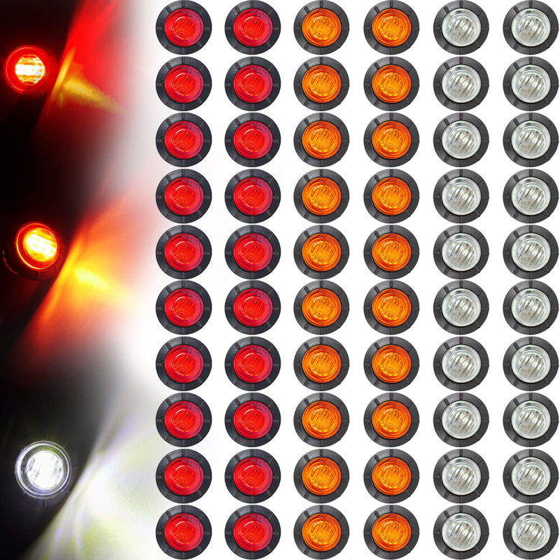 [Australia - AusPower] - Tuanse 60 Pack Trailer Lights Bulk 3/4 Inch LED Marker Side Button Indicator Chicken Lights Front Rear Turn Signal Round Lamp Waterproof for Truck, Boat, RV, Van, Pickup, ATV 12V DC, Amber Red White 