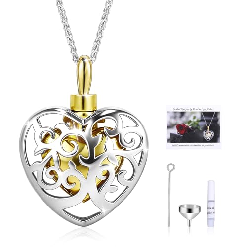 Urn Necklaces for Ashes - 18K & 24K Memorial Pendant & Cremation Jewelry for Human Ashes - Keepsake Necklace for Women to Hold Ashes of Loved Ones with Funnel Filler Gold