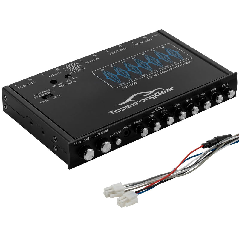 [Australia - AusPower] - TOPSTRONGGEAR TSG7EQ 7-Band Car Audio Graphic Equalizer with Front 3.5mm Aux Input, High Voltage RCA Outputs and High Level Speaker Inputs 