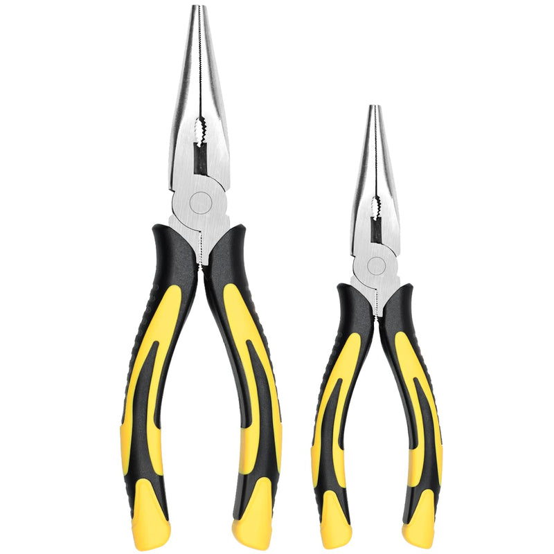 [Australia - AusPower] - Premium VISE-GRIP Long Needle Nose Pliers- 8” & 6‘’, Paper Clamp Precision, High Carbon Steel, Soft Grip with Wire Cutter, Long Nose Cutting Pliers for Home, Fishing, Jewelry, Crafts,2pcs 