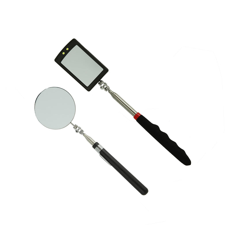 [Australia - AusPower] - Inspection Mirror telescoping with Light Round Mirror Square Mirror Inspection Tool for Checking Vehicle, Observing Eyelashes Mouth and Other Small Parts Extended 