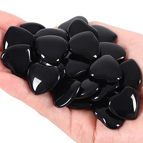 QINJIEJIE 20 PCS Natural Heart Healing Crystals Black Obsidian Stones Bulk