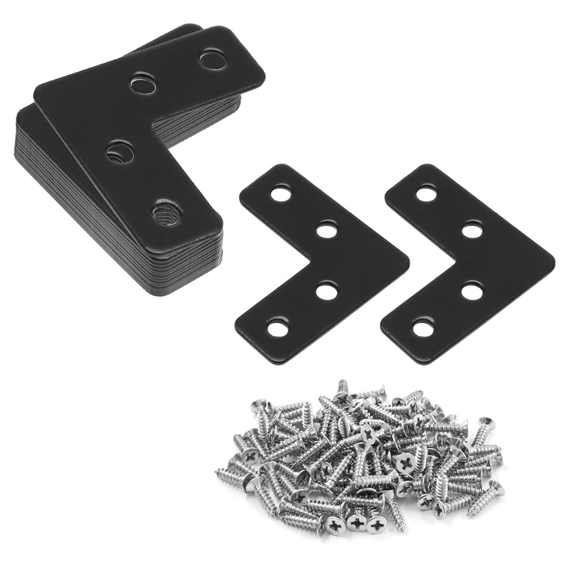 [Australia - AusPower] - 20 Pcs L Shape Flat Mending Plates 40mm x 40mm (1.57" x 1.57") Flat Corner Braces, Right Angle Photo Frame Bracket, Black 40x40mm/1.57"x1.57" 