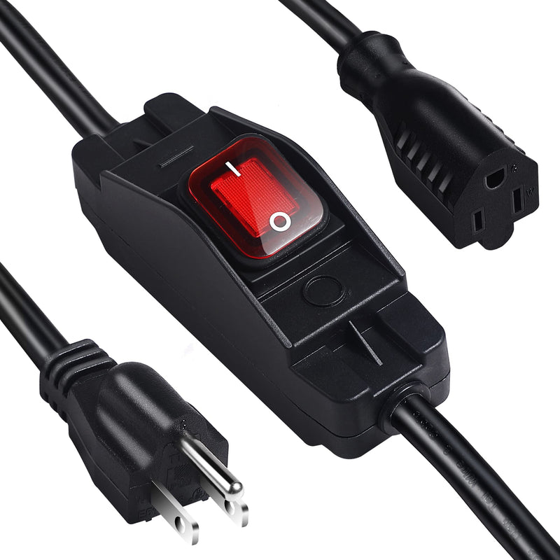 [Australia - AusPower] - Outdoor Waterproof On/Off Switch Extension Cord, Heavy Duty 125v/250v Black SJTW Cord (1.5 Ft, Black) 1.5 Ft 