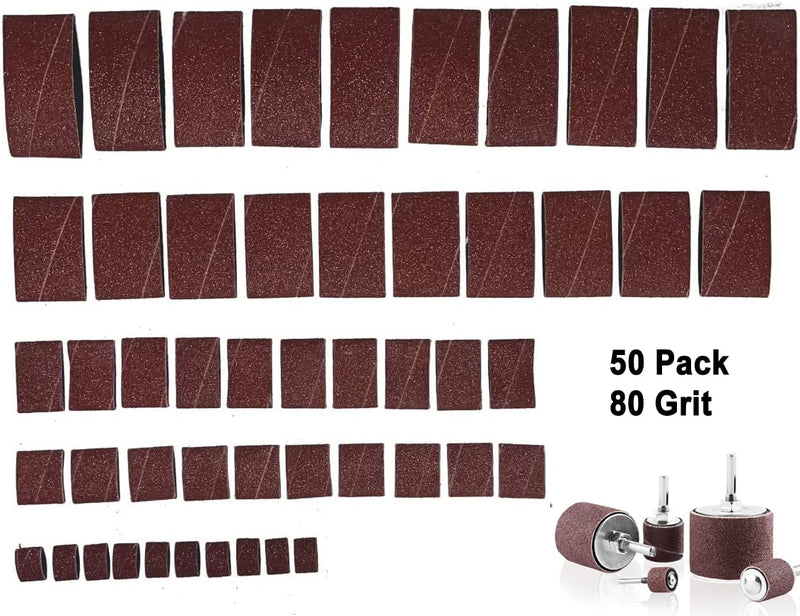 [Australia - AusPower] - 50 Pack 80 Grit Replacement Sanding Sleeves for Rubber Drum kit 1/2" 3/4" 1" 1-1/2" 2" Inch Aluminum Oxide Woodworking Drill Rotary Sander-Drum 1/4" Drive spindel Abrasive 
