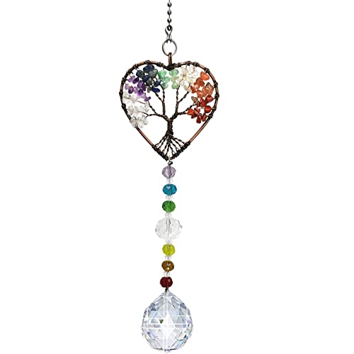 Window Hanging Suncatcher with Crystal, Tree of Life Suncatcher Garden Hanging Rainbow Maker Ornament (Tree of Life-Heart) Tree of Life-heart