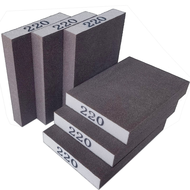 [Australia - AusPower] - 6 Pack 220 Grit Superfine Sanding Sponge, Washable and Reusable Great for Pot Brush Pan Brush Sponge Brush Glasses Sanding Wood Sanding Metal Sanding (220 Grit-6 Pack) 