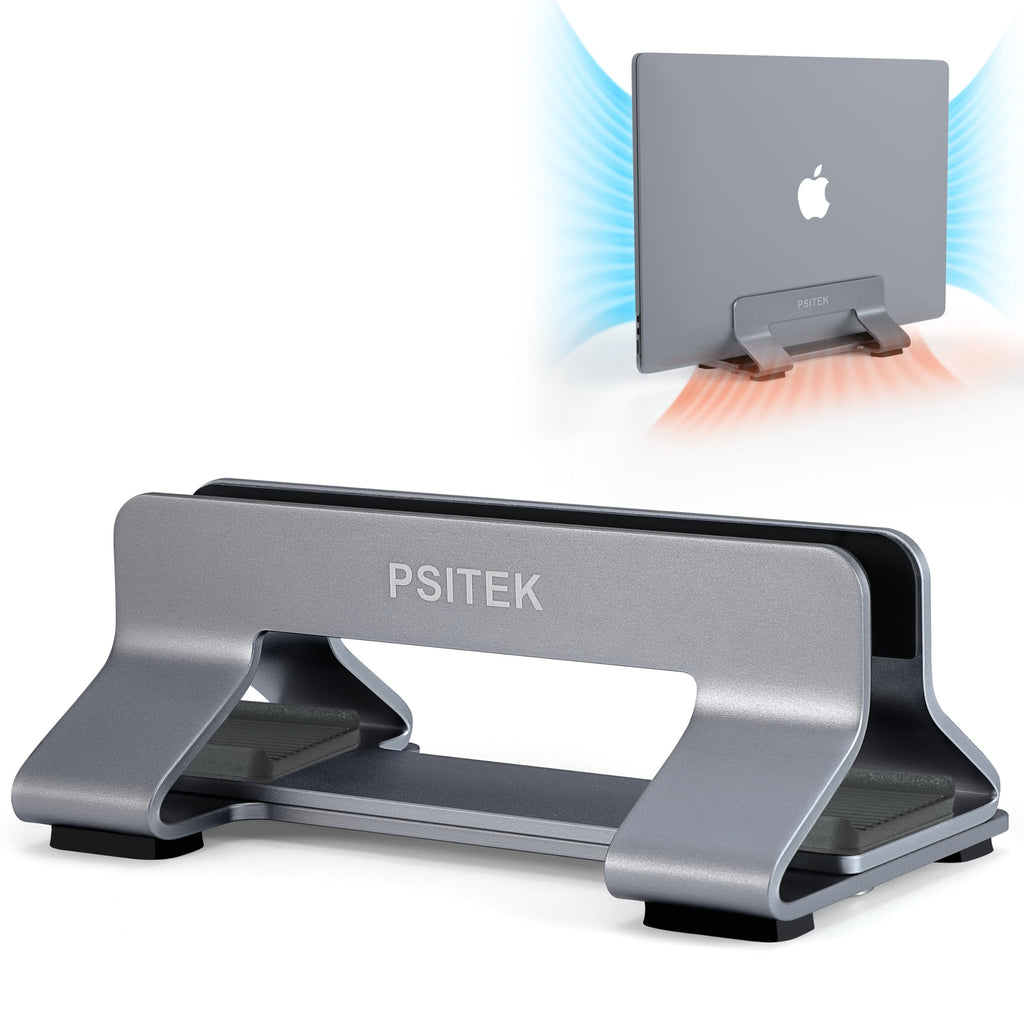 [Australia - AusPower] - Aluminum Vertical Laptop Stand Dock Holder, Adjustable Slot Width (12-42mm/0.5-1.65 inch), Space-Saving Upright Storage for MacBook and Laptops, Version 2024 Space Gray 