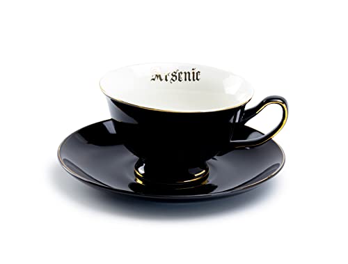 Skull Arsenic Black Gold Tea Cup and Saucer with Gold Trim Halloween