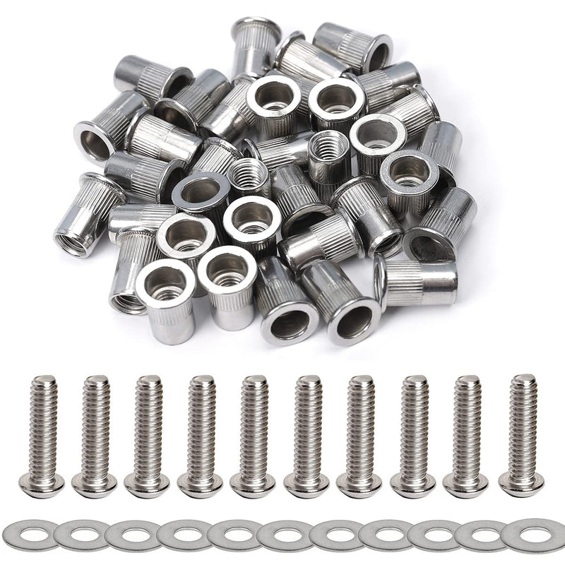 [Australia - AusPower] - Stainless Steel 1/4-20 Rivet Nuts and Bolts 3/4" Button Head Socket Cap Screws 1/4-20 Flat Washers Rivnut Threaded Nutsert 30-Set with 3/4" Bolts 