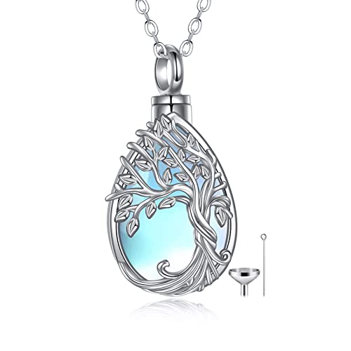 ONEFINITY Tree of Life Urn Necklaces for Ashes 925 Sterling Silver Tree of Life Crystal Cremation Jewelry for Ashes Memory Jewelry for Women Men Moonstone