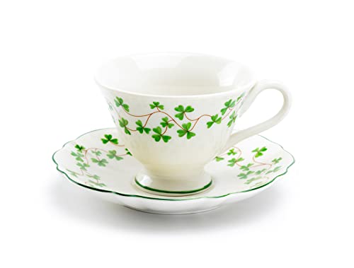 Shamrock Fine Porcelain Footed Tea Cup and Saucer