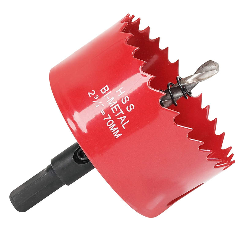 [Australia - AusPower] - Hole Saw 2-3/4 Inch, HSS Bi-Metal Hole Cutter with 70 mm Cutting Depth for Cutting Wood, Plastic, Drywall, Plasterboard, Recessed Lighting and Soft Metal Sheet, Red 