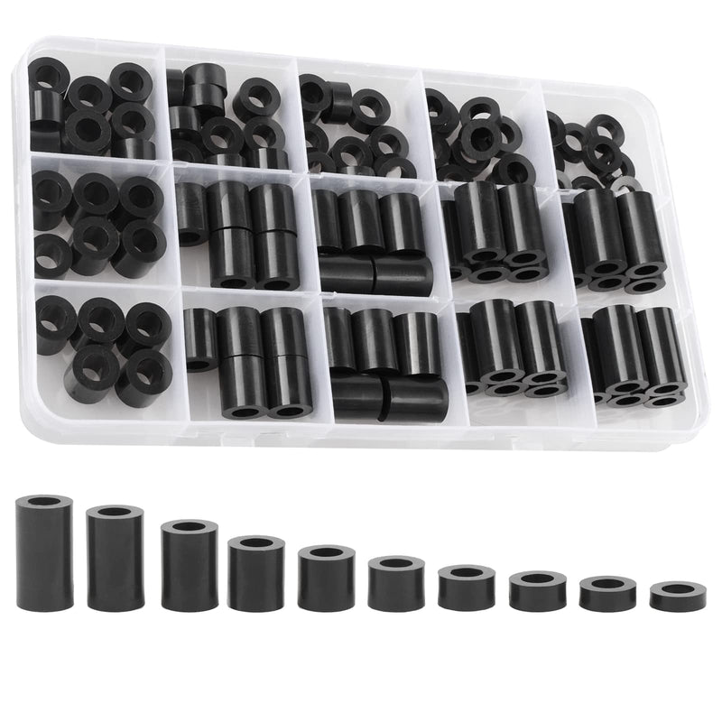[Australia - AusPower] - Black ABS Round Washers ID 6.2mm,OD 11mm, 3mm 4mm 5mm 6mm 8mm 10mm 15mm 18mm 20mm Length, Assortment Kit, Non-Threaded, Suitable for M6 Screws Hardware Spacer Bracket Black/6.2mm 