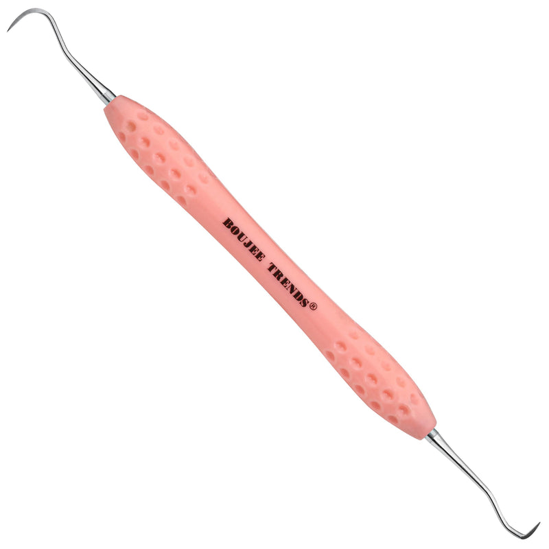 [Australia - AusPower] - Professional Dental Tools Tartar Scraper For Dentist, Personal and Pets Use Plaque Remover With Comfortable Grip, Double ended Stainless Steel (Pink, Silicone Handle) 