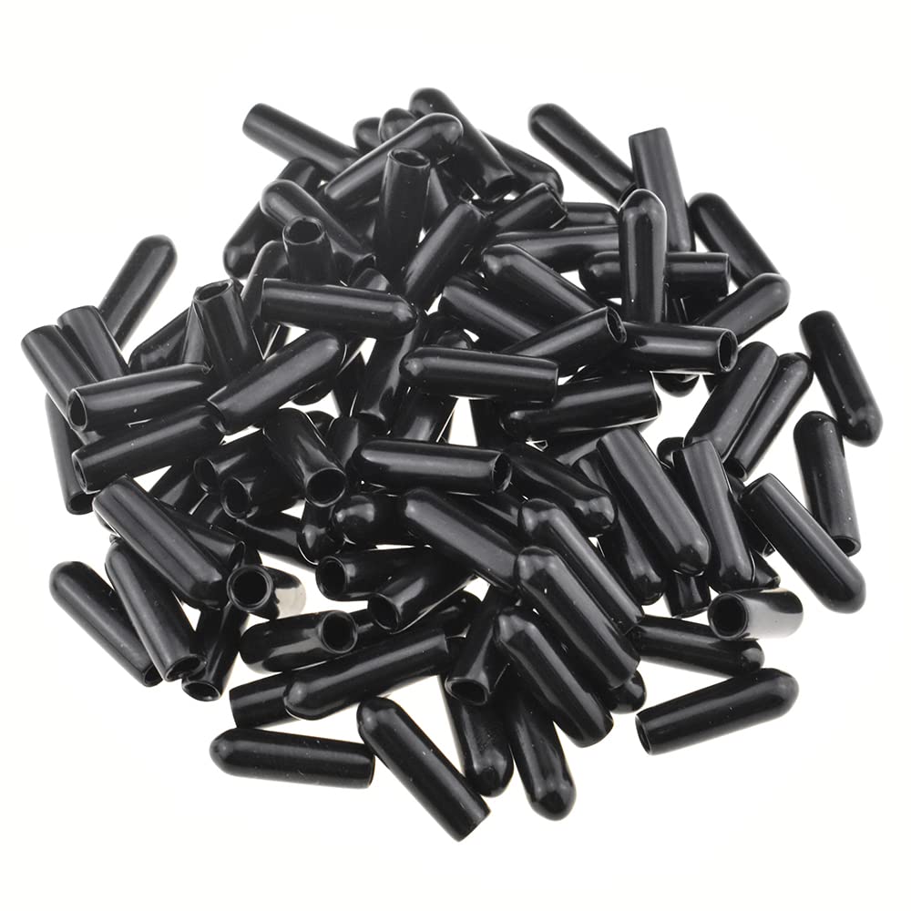 Round Rubber End Tube Bolt Caps Cover Plug Insert Screw Thread Protectors 1/8 Inch Inner Diameter 15mm Length Flexible Cover Sharp Tip Prevent Table Scratch Not Leave Marks, Black-3mm-60 PCS