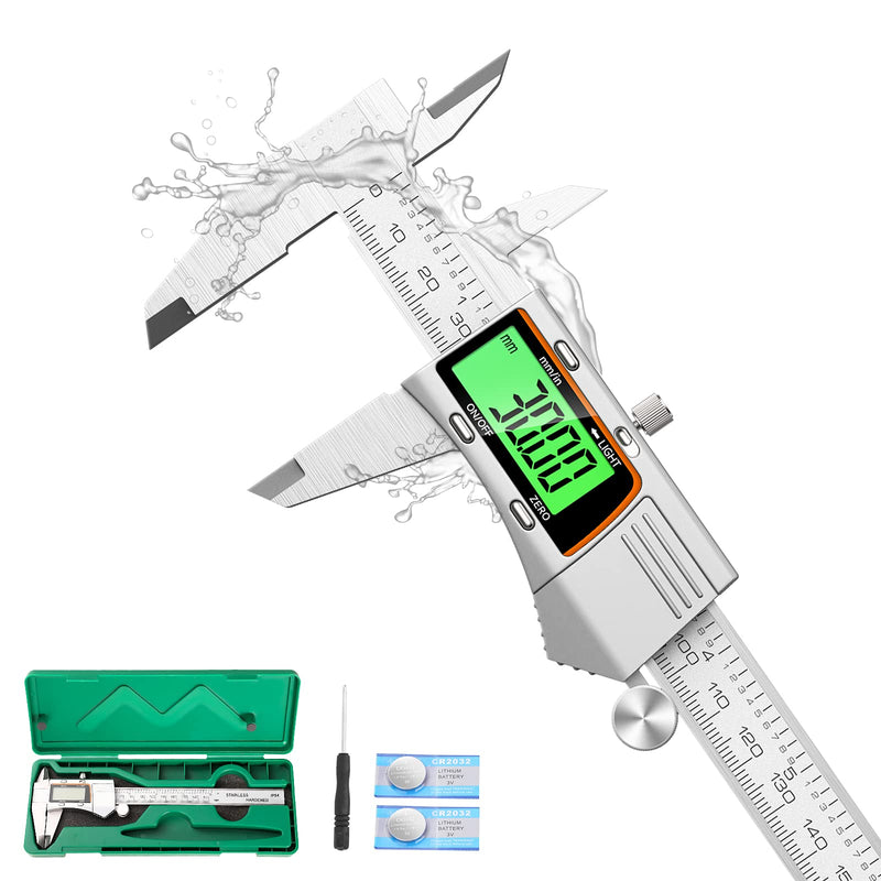 [Australia - AusPower] - Digital Caliper 6 inch 150mm Micrometer Caliper All Stainless Steel Electronic Diameter Measuring Tool with Large LCD Screen for Household/Jewelers/DIY 