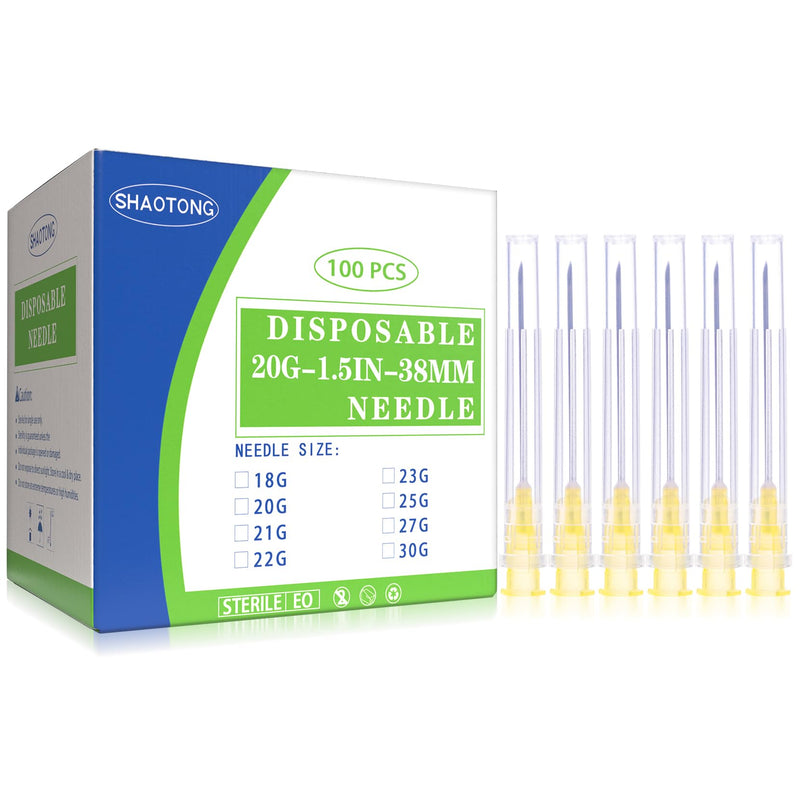[Australia - AusPower] - SHAOTONG 20 Gauge 1.5 Inch Luer Lock Accessories Disposable Lab Supplies, Pack of 100 20 Ga 1.5inch 38mm 