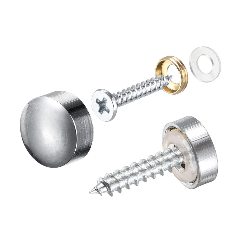 [Australia - AusPower] - Mirror Screws (12mm/0.47") 8Pcs, Brass Decorative Cover Cap Nail - for Sign Advertising Hardware, Construction, Silver Tone 12mm 