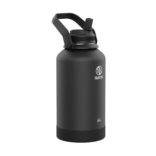 Takeya 64 oz Actives Stainless Steel Water Bottle with Straw Lid – Leakproof, Double-Wall Insulated, Keeps Drinks Cold 24 hrs/Hot 12 hrs, BPA-Free, Powder-Coated, Gym & Travel, Onyx 64 Ounces