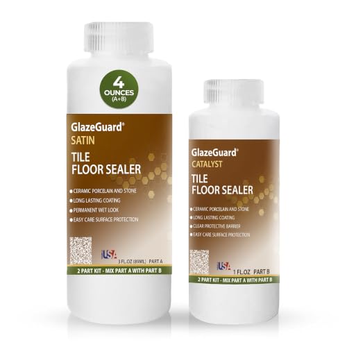 Covertec GlazeGuard Satin Grout Sealer & Tile Sealer for Ceramic & Porcelain – Clear Water-Based 2-Part Polyurethane, Shower & Floor Sealant, 4 oz Sample Kit