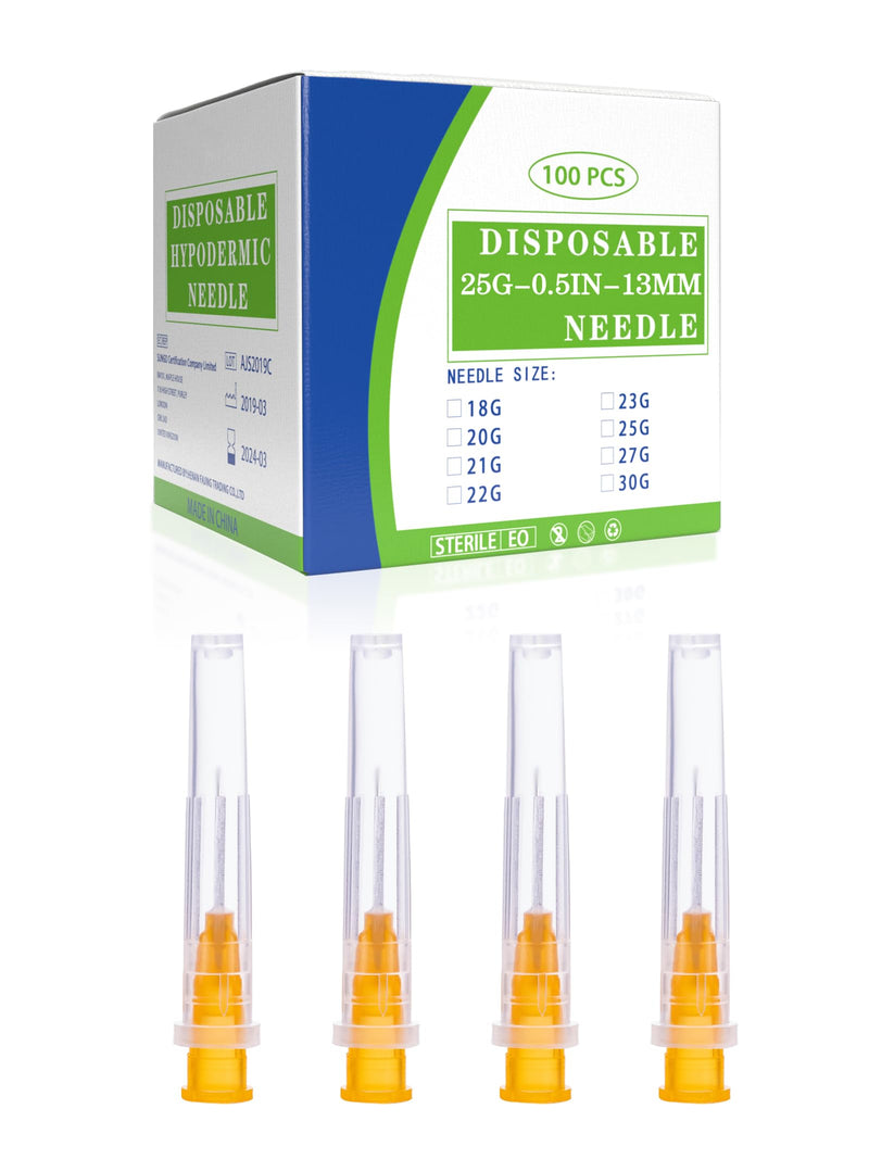 [Australia - AusPower] - 100Pack 25 Gauge 0.5 Inch Disposable Luer Lock Accessories, Individually Wrapped 25 G-0.5”-13mm 100 