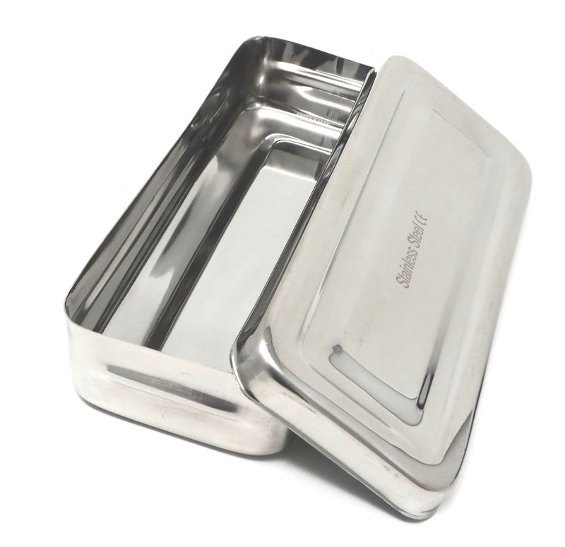 [Australia - AusPower] - Stainless Steel Medical Dental Sterilizer Instrument Box, Organizer Storage Tray with Lid - 7L x 3W x 1.25H (Plain) PLAIN 