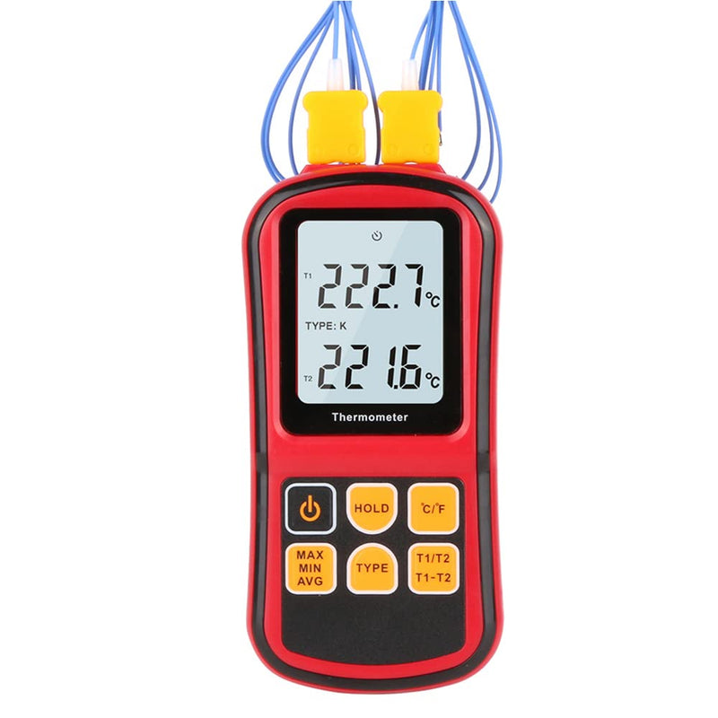 [Australia - AusPower] - Digital Thermometer Pyrometer -400°F ~ 3200°F (-250°C ~ 1700°C), Professional Thermocouple Lab Thermometer with Dual Channel Thermometer Probe, K-Type Handheld High Temperature Thermometer Red 