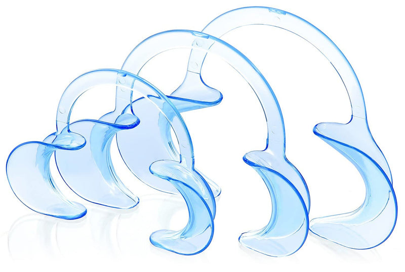 [Australia - AusPower] - JMU Dental Cheek Retractor Mouth Opener for Teeth Whitening C-Shape Autoclavable, Clear Blue (Large,Small,Medium Pack of 3) 
