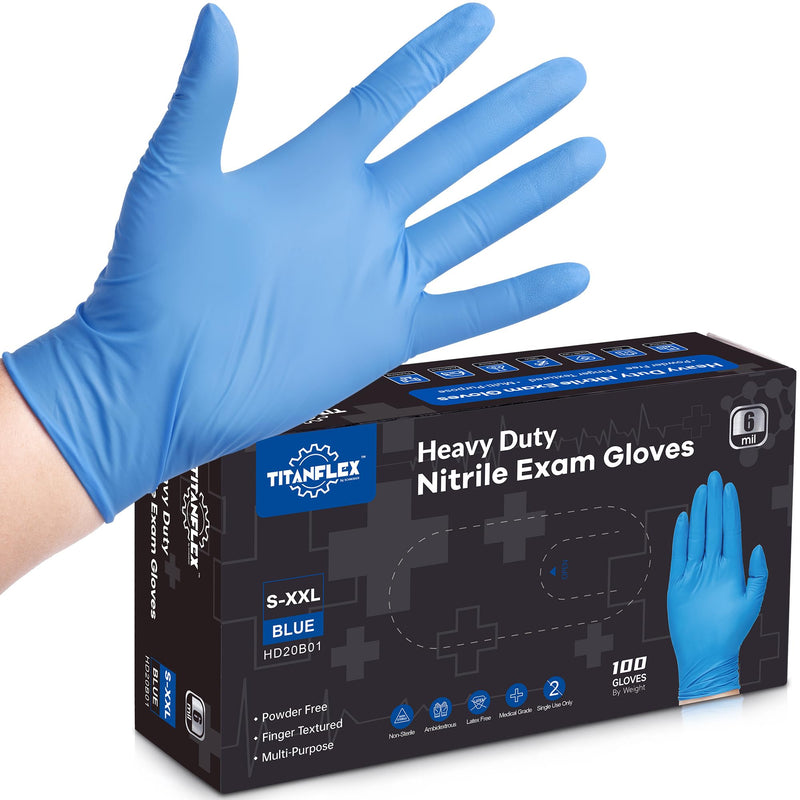 [Australia - AusPower] - Disposable Nitrile Gloves 6 mil Blue Heavy Duty Disposable Gloves, Cooking Mechanic Gloves, Latex Free Powder Free 100 Large (Pack of 100) 