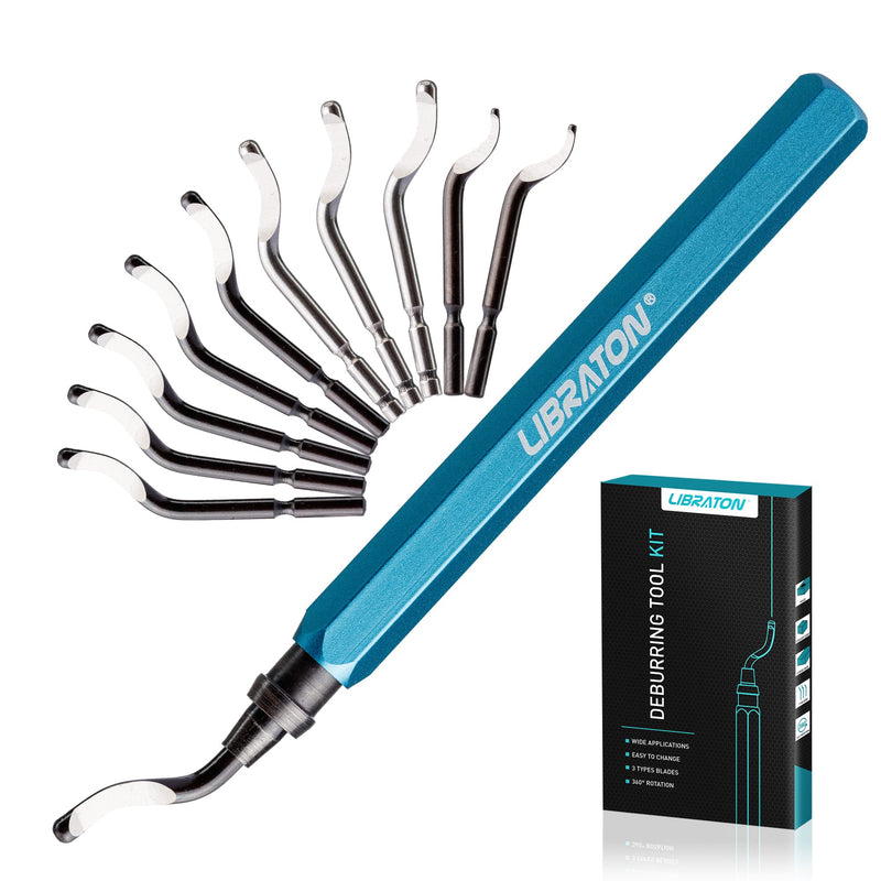 [Australia - AusPower] - Libraton Deburring Tool with 11 High Speed Steel Blades, 360 Degree Rotary Head Deburring Tool for Metal, Resin, Aluminum, Copper, Plastic, 3D Printing, Wood 11Blades(Mixed 3 Types) A 