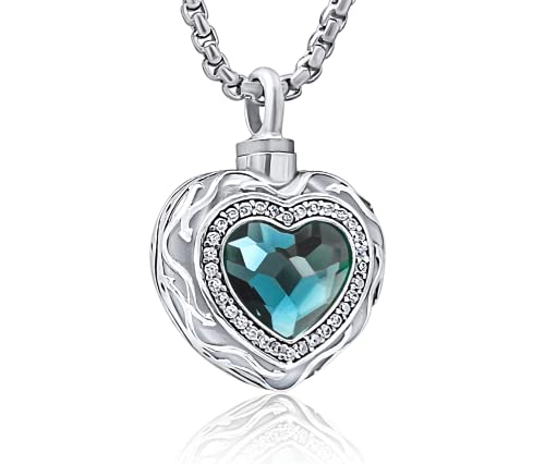 Cremation Jewelry for Ashes, Sterling Silver Blue Heart Urn Necklace for Ashes for Women, Keepsake for Human and Pet, Forever in My Heart Ash Cremate Necklace for Cremate Jewelry