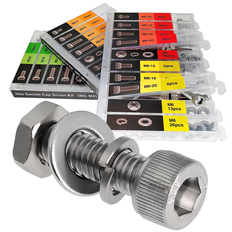 [Australia - AusPower] - EEEEE 982pcs M2 M2.5 M3 M4 M5 M6 Hex Socket Cap Screws Head Cap Screws 304 Stainless Steel Nut Bolt Kit Screw Assortment Set with Machine Assorted Washer Small spring Washer and Nut set M2 M2.5 M3 M4 M5 M6 982pcs 