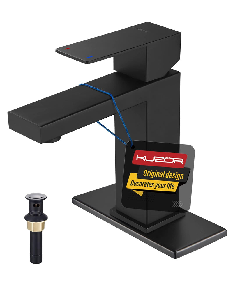 Single Hole Bathroom Faucet, 1-Handle Bathroom Sink Faucet with Pop-Up Drain, 304 Stainless Steel Matte Black for Modern Bath/Vanity SHORT